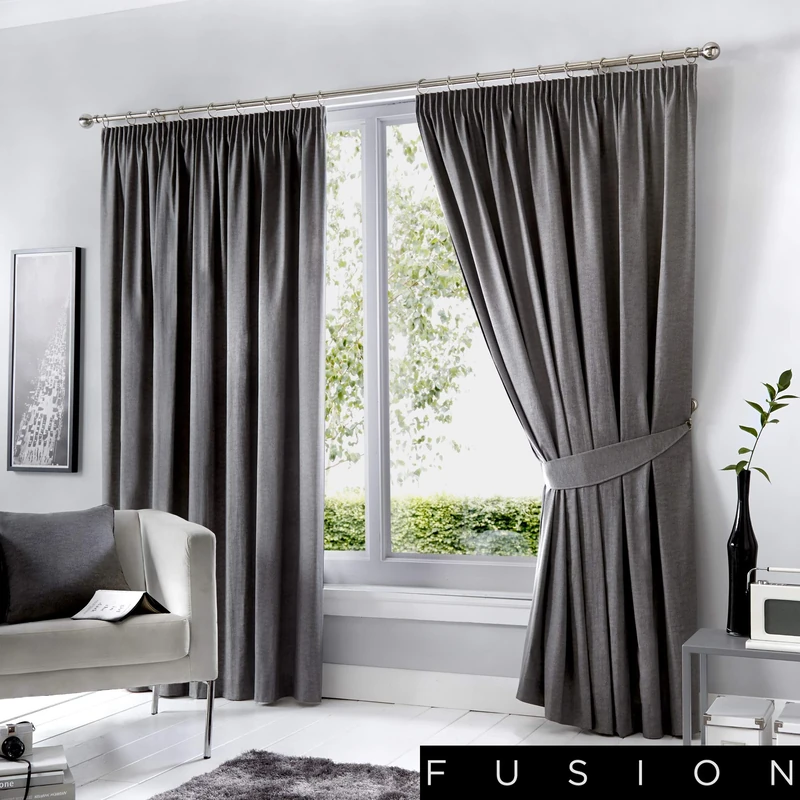 Fusion Blackout Curtains – Charcoal Grey, W168 x L229cm (66x90") – Thermal Pencil Pleat Drapes, 2 Panels – Light-Blocking Curtains for Bedroom & Living Room