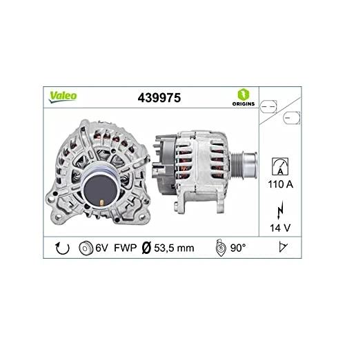 VALEO 439975 Alternator Alternator Charge current: 110 Amp Grooves: 6 grooves Pulley diameter: 53,5 mm Voltage: 14 V Rotation direction: CLOCKWISE