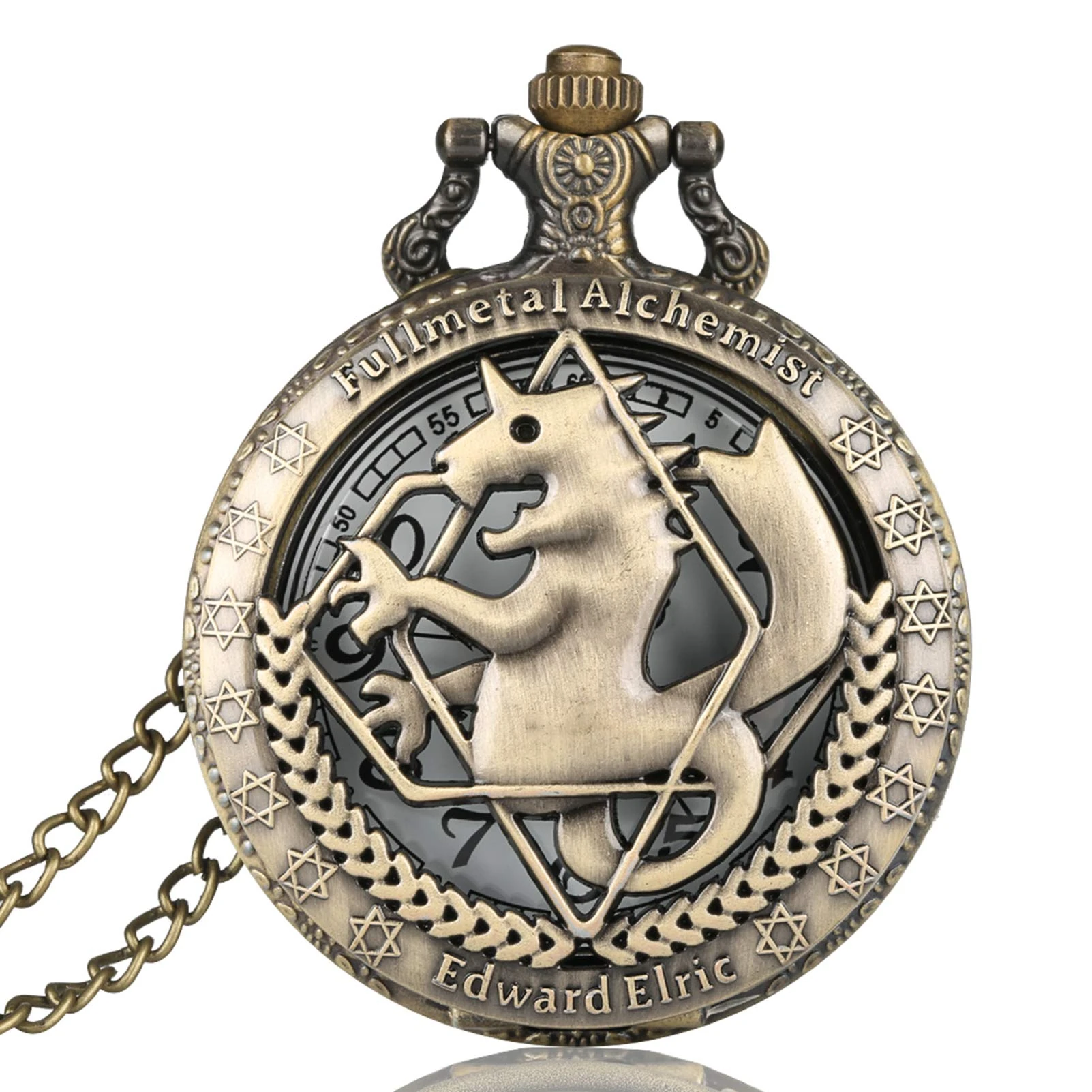 CokinkiDs Pocket Watch Vintage Animate Pattern Quartz Pocket Watch with Chain Hollow Fob Watches Xmas Gift