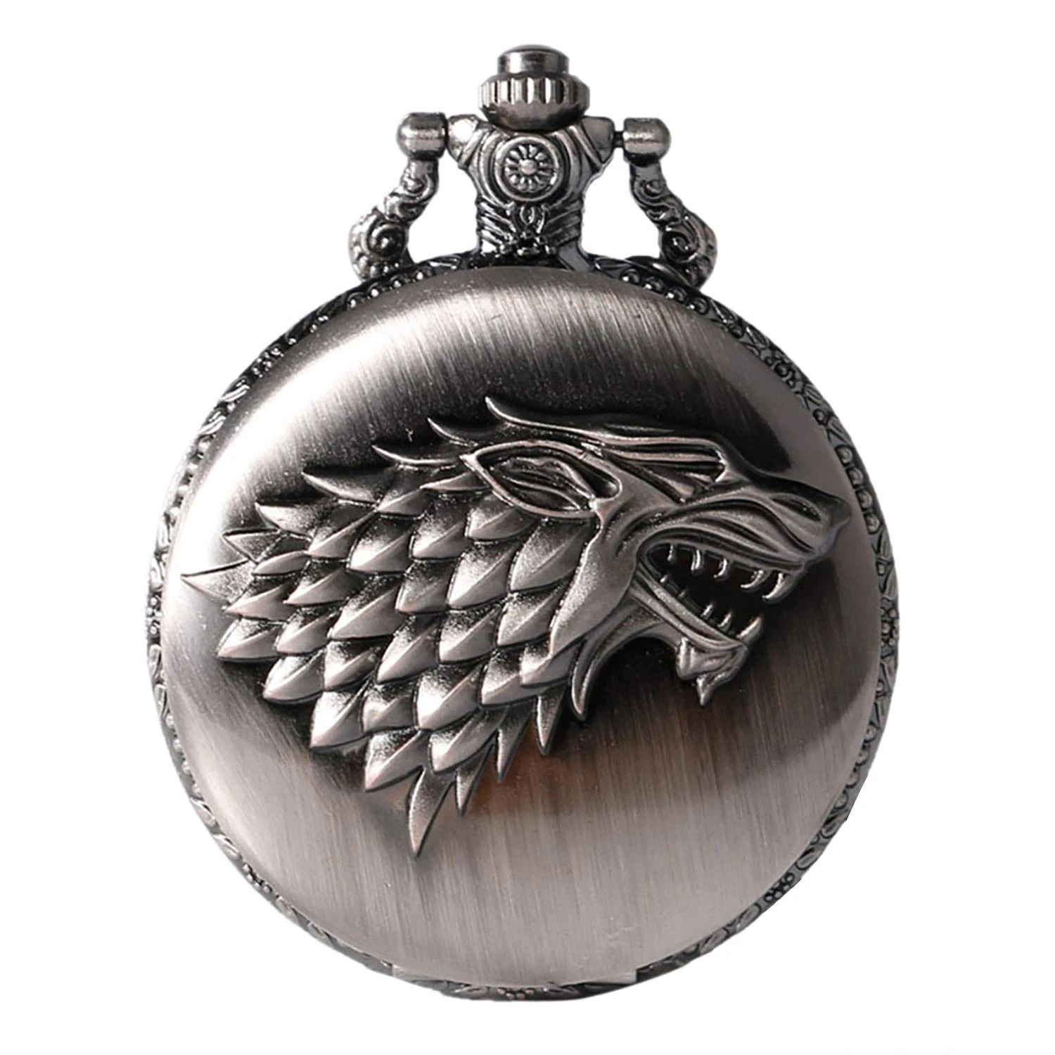 CokinkiDs Game of Thrones Pocket Watch Stark Family Dire-Wolf Crest Winter is Coming Bronze Pocket Watch Quartz Wolf Pendent Necklace Men Kids Xmas Gift - 1.8" Dial