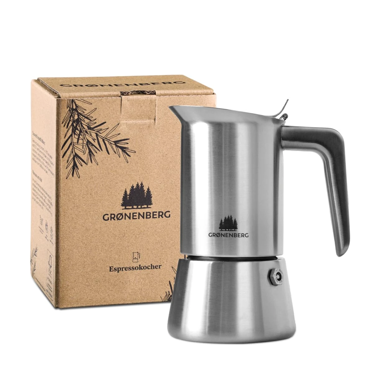 Groenenberg Moka Pot | Espresso maker (4-6 Cup) incl. extra sealing I Stainless steel I Induction-Safe I Enjoy your delicious Moka pot coffee
