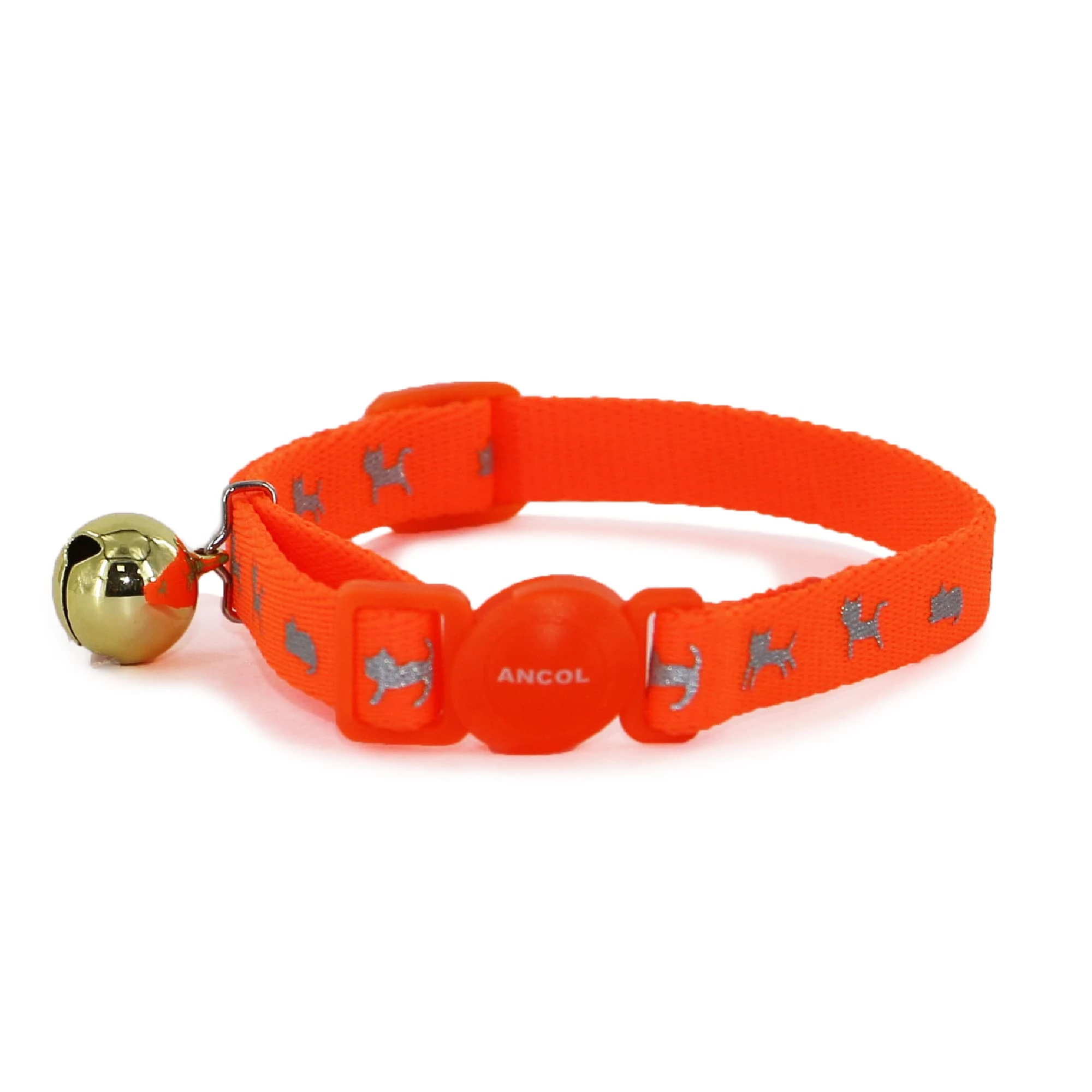 Ancol Hi-Vis Reflective Cat Collar Kitten Pet Safety Neckband Orange Break Away Buckle XL Warning Bell Adjustable 20-30cm 10mm Width One Size