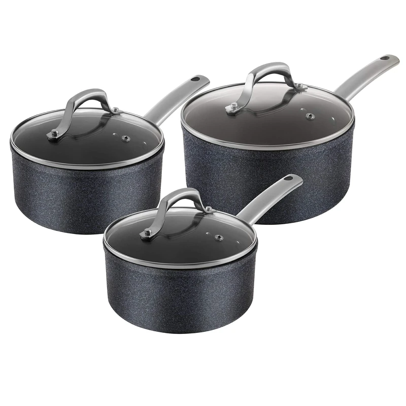 Tower Trustone Induction Pot Set, Non Stick, Easy to Clean, Dishwasher Safe, Violet Black, 3 Piece, 16/18/20 cm