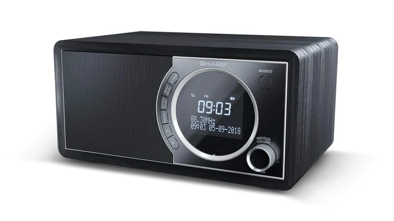 SHARP DR-450(BK) Digital Radio with DAB/DAB+/FM, Bluetooth 4.2, 20 Station Presets, Alarm & Snooze, Wooden Speaker Housing, and LCD Display - in Black