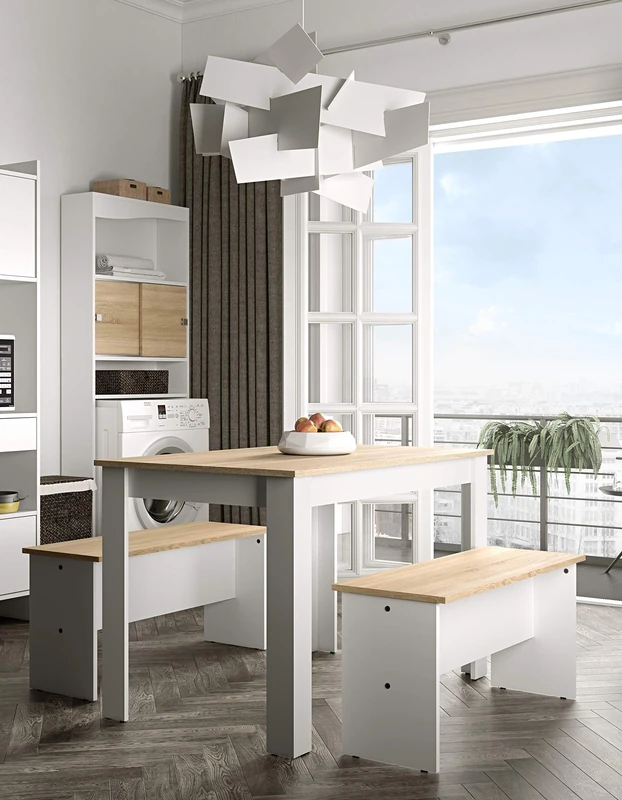 Temahome Dining Table with Nice Benches, White Oak, 110 x 70 x 73 cm