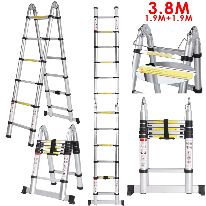 5 m Telescopic Ladder Made Aluminium Ladder Multi-Purpose Ladder Telescopic Design up to 150 kg Load Capacity (5 m 2.5 + 2.5)