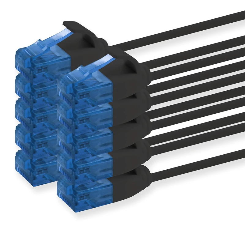 1aTTack.de 660370 Cat6 Cat.6 Cable Cat Network Cable 7.5m - Patch Cable Slim Cable (Small Diameter - Very Flexible) 1000 Mbit/s - Pack of 10 - Black