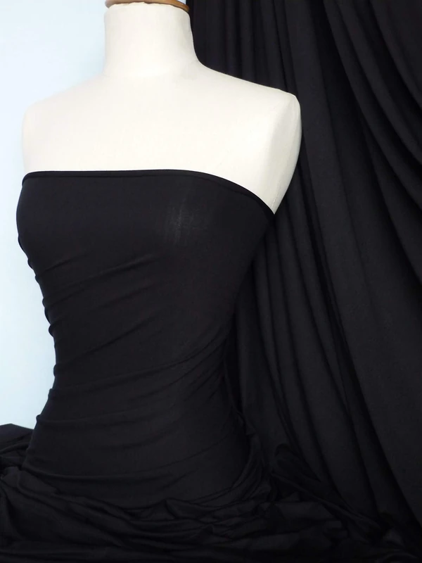 Viscose Rayon Lycra Jersey Fabric | Soft & Stretchy Ringspun Dressmaking Material | 150 cm Wide | Sold by The Metre | 50+ Colours in Stock | by Tia Knight (Q300) (Black, 1 Metre) - Image 1