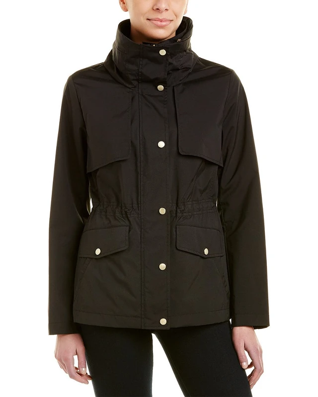 Cole Haan Women's Short Packable Rain Jacket - Black, S