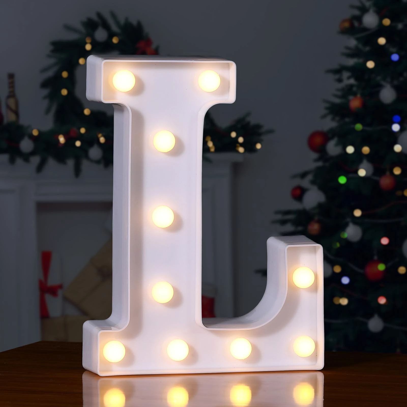 Foaky LED Letter Lights Sign 26 Alphabet Light Up Letters Sign for Night Light Wedding Birthday Party Battery Powered Christmas Lamp Home Bar Decoration (L)