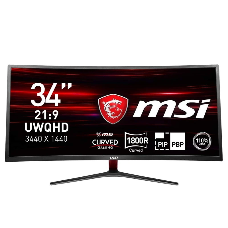 MSI Optix MAG341CQ Curved Gaming Monitor 34 Inch, UWQHD, VA, 100 Hz, 3440 x 1440, 1440p, 1800R, DisplayPort, 2x HDMI, DVI-D, Adjustable Stand, AMD FreeSync