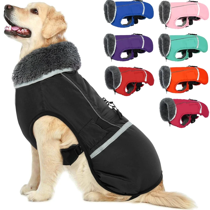 QBLEEV Warm Reflective Dog Jacket, Waterproof Winter Coat With Turtleneck for Cold Weather, Thick Fleece Snowsuit Christmas Vest Pet Apparel for Small Medium Large Dogs XL