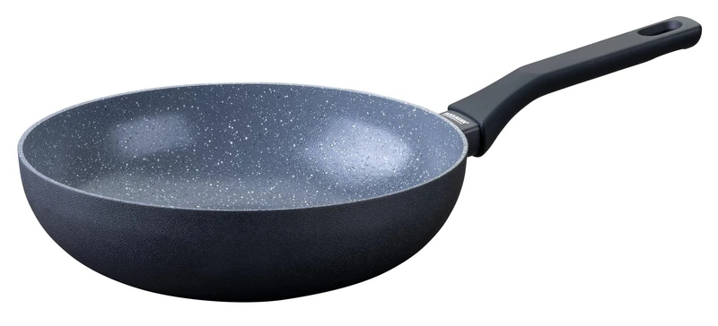FACKELMANN Cosmo Wok Pan - Diameter 28 cm Made of Pressed Aluminium, PFAS-Free Excilon Ceramic Coating, Soft-Touch Handle, Cleaning by Hand, Grey