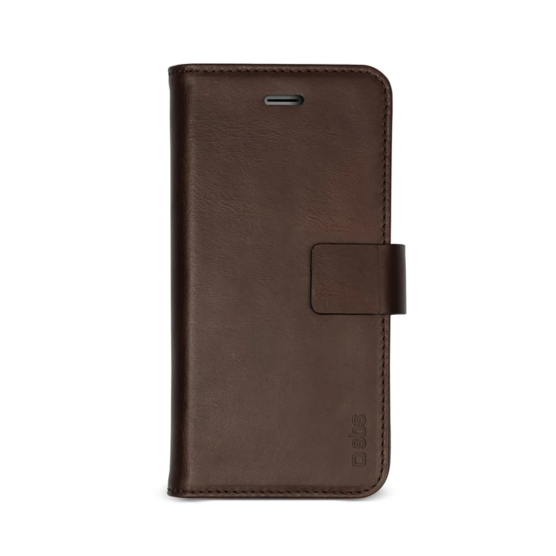 SBS custodia a libro book per iPhone XS/S, in vera pelle, funzione stand, chiusura magnetica, marrone