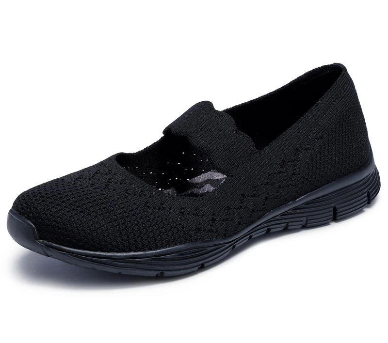 Skechers Womens Seager Power Hitter Mary Janes, Black Flat Knit, 6.5 UK