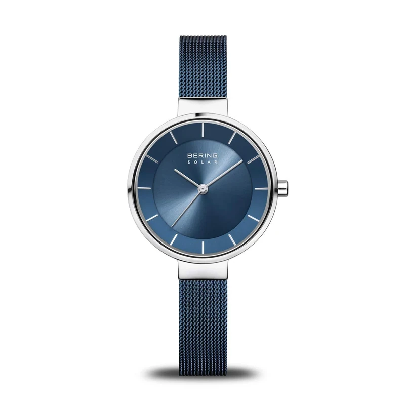 BERING Women Analog Solar Collection Watch with stainless steel Strap and Sapphire Crystal 14631-307, Blue, 31