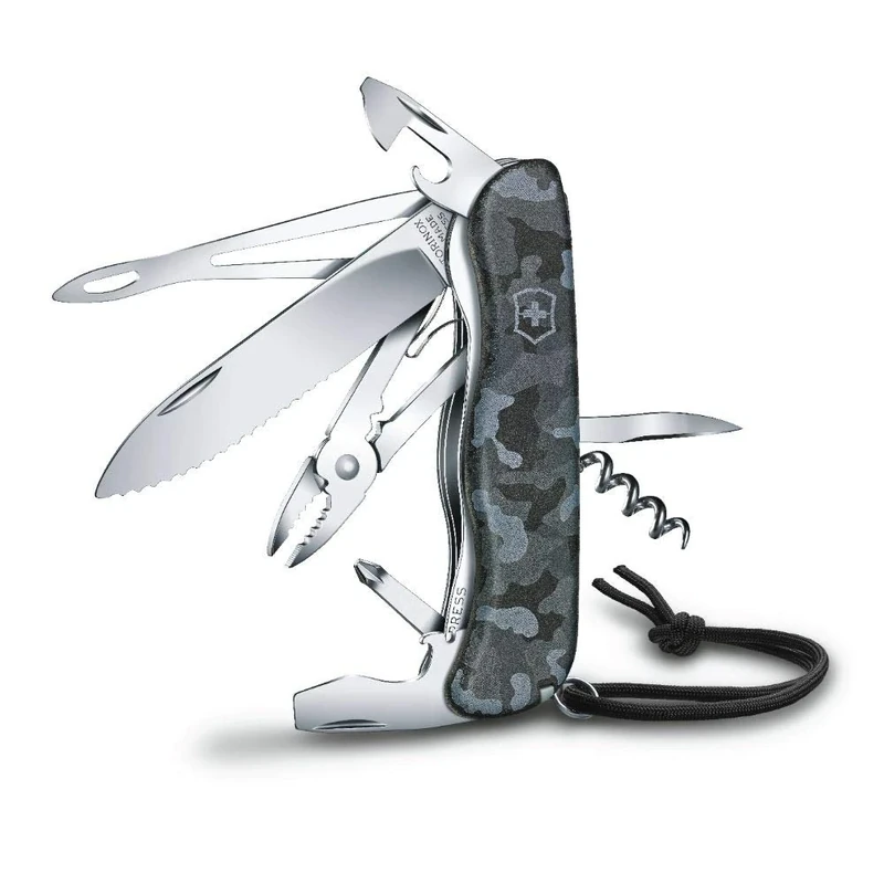 Victorinox Skipper Swiss Army Pocket Knife, Large, Multi Tool, 18 Functions, Locking Gutting Blade, Navy Camouflage