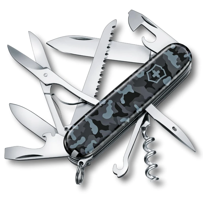 Victorinox Huntsman Swiss Army Knife, Medium, Multi Tool, Camping Knife, 15 Functions, Large Blade, Bottle Opener, Navy Camouflage