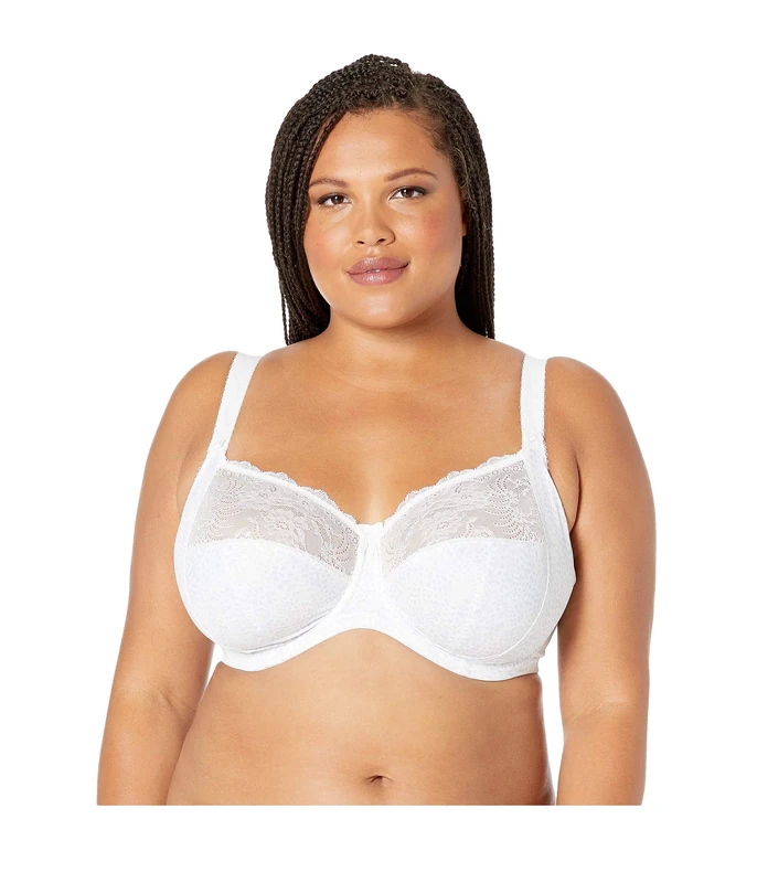 Elomi Women's Morgan Banded Underwire Stretch Lace Bra Full Coverage, White, 42FF