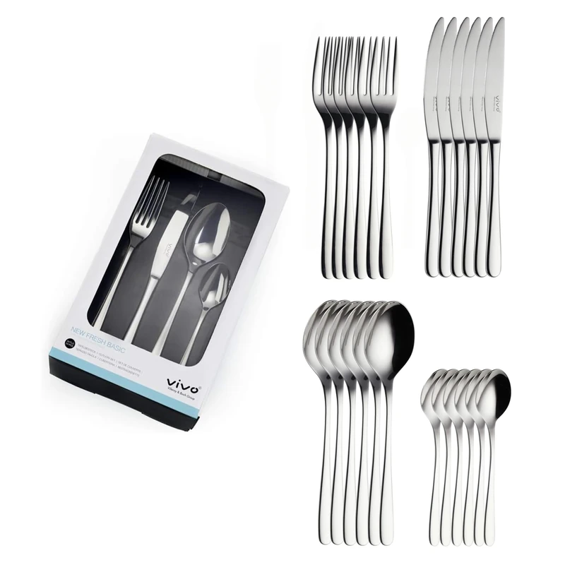 vivo - Villeroy & Boch Group - New Fresh Basic Cutlery Set 24 Pieces for 6 People, Dishwasher Safe, Rustproof, Knife, Fork, Spoon, Luxury Cutlery Set, Dinner, 18/10 Stainless Steel