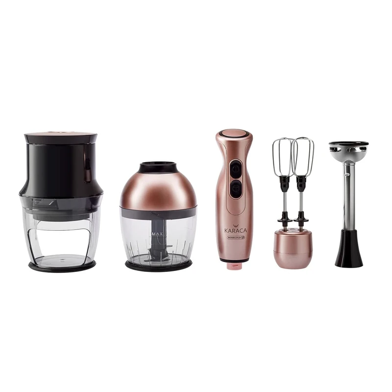 Karaca Blendfit Spiral Vegetable Cutter 4-in-1 Set Rose Gold, Multifunctional Stand Mixer, Stainless Steel Knife, Extra Light Ergonomic, Hand Blender, Stainless Steel Knife