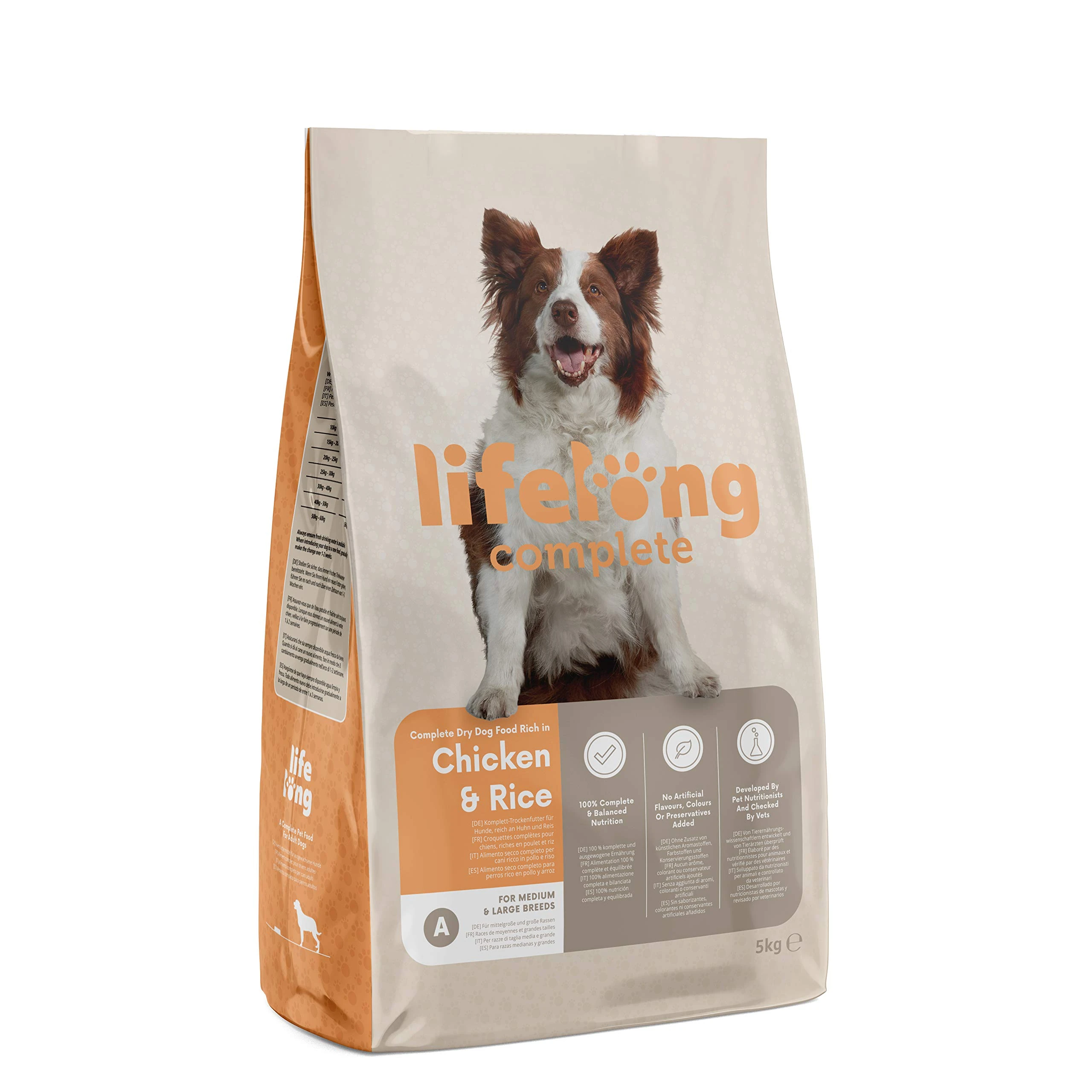 Amazon Brand - Lifelong - Complete Dry Dog Food Rich in Chicken and Rice for Medium and Large Breeds, 5 kg