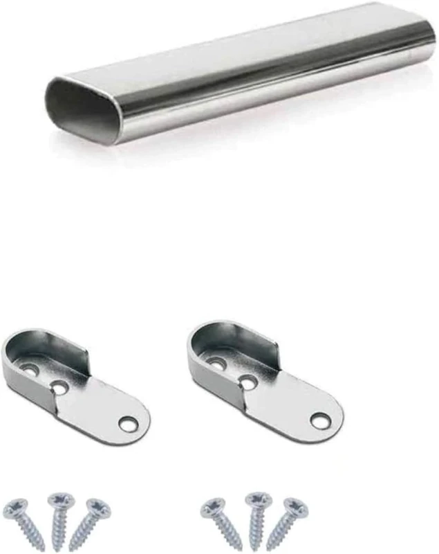 MKGT Oval Steel Wardrobe Rail 30x15mm – Chrome Heavy Duty Hanging Pole with Fixings for Wardrobes & Cupboards (800mm (0.8m) ~31.5″)