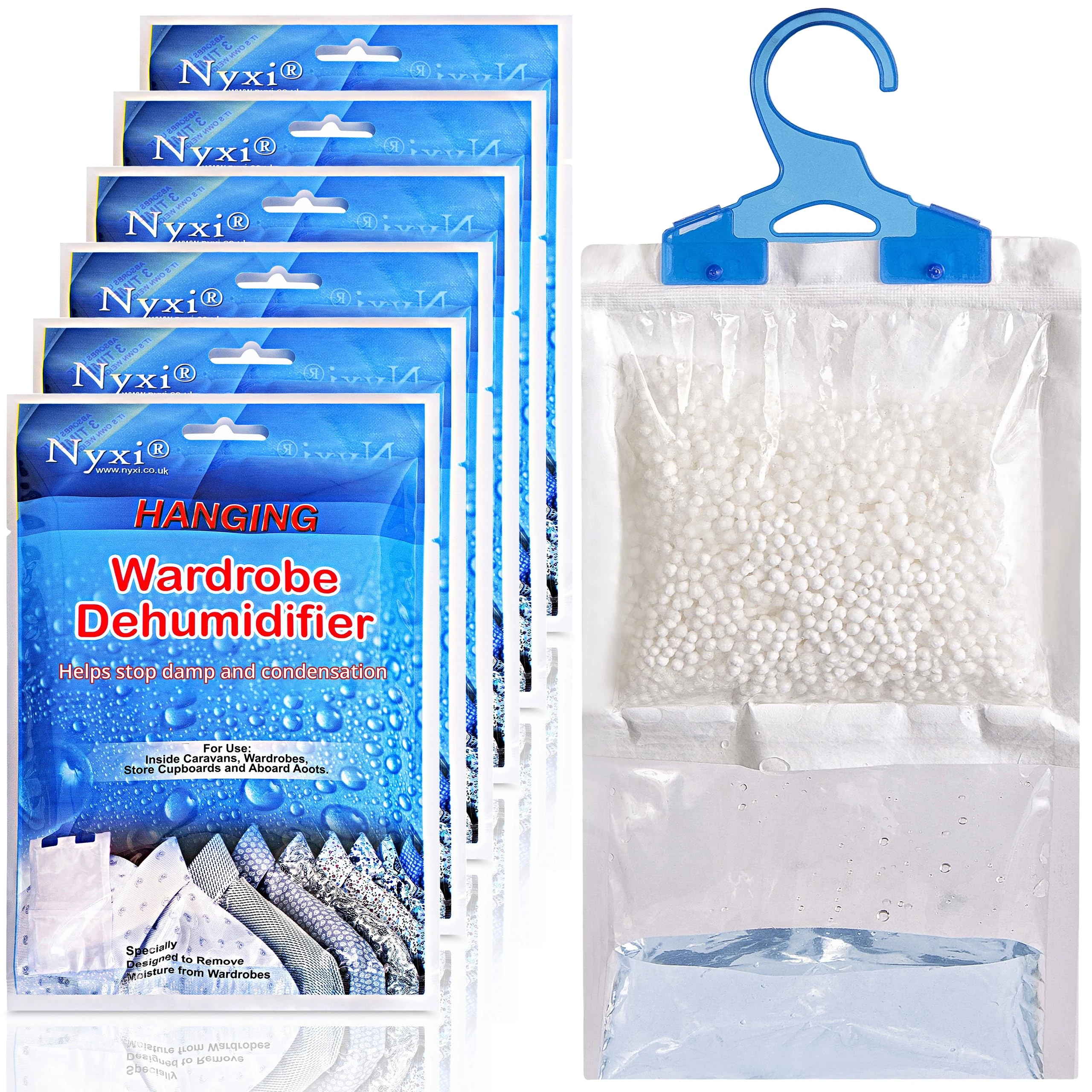 Set of 6 Hanging Interior Wardrobe Dehumidifier - 230g Each Bag - Ideal to stop damp & condensation- For Wardrobe, Home, Kitchen, Garage, Bedroom, Caravan, Office, Basement etc