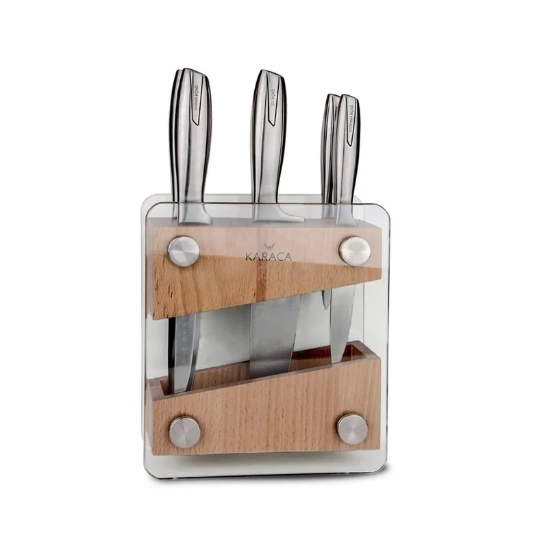 Karaca Venüs 6 Pieces Knives Set with Stand, Stainless Steel, Chef Knife, Bread Knife, Stand, Multi-Purpose Knives - Image 1