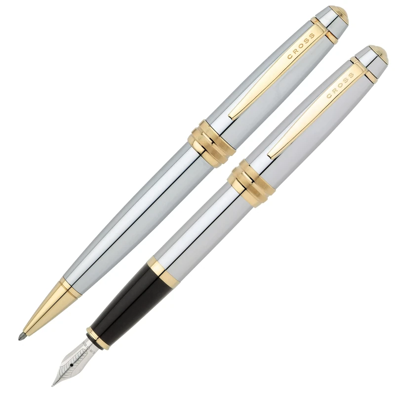 Cross Bailey, Medalist Ballpoint Pen and Fountain Pen Gift Set, 23 Carat Electroplated Gold Coating, Ink Colour Black, Permanent