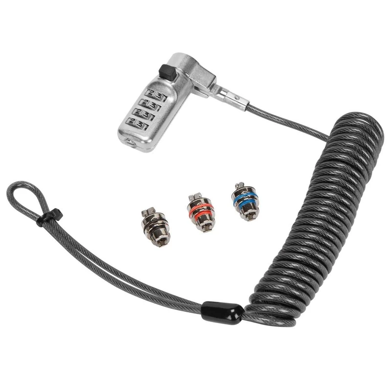 Targus HARDWARE DEFCON 3-in-1 Lock, Resettable Coiled Combination Retail Lock for Laptop Computer and Desktop Security Cable (ASP86CCLGL)