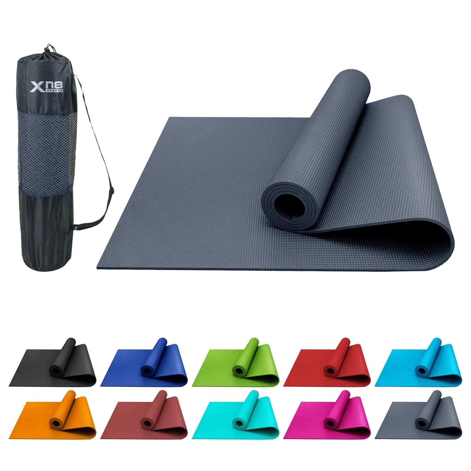 XN8 Sports PVC Yoga Mat 6mm Thick Non-Slip Exercise & Workout Mats with Carry Strap Ideal for Pilates, Gym, Stretching, Meditation – Lightweight for Home, Travel & Outdoor Fitness mat for men & Women