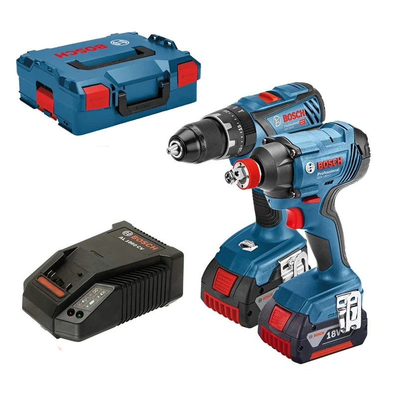 Bosch Professional 18V System Cordless Combi Set: GSB 18V-28 + GDX 18V-180 (incl. 2x GBA 4.0Ah Batteries, Charger GAL 1860 CV, L-BOXX)