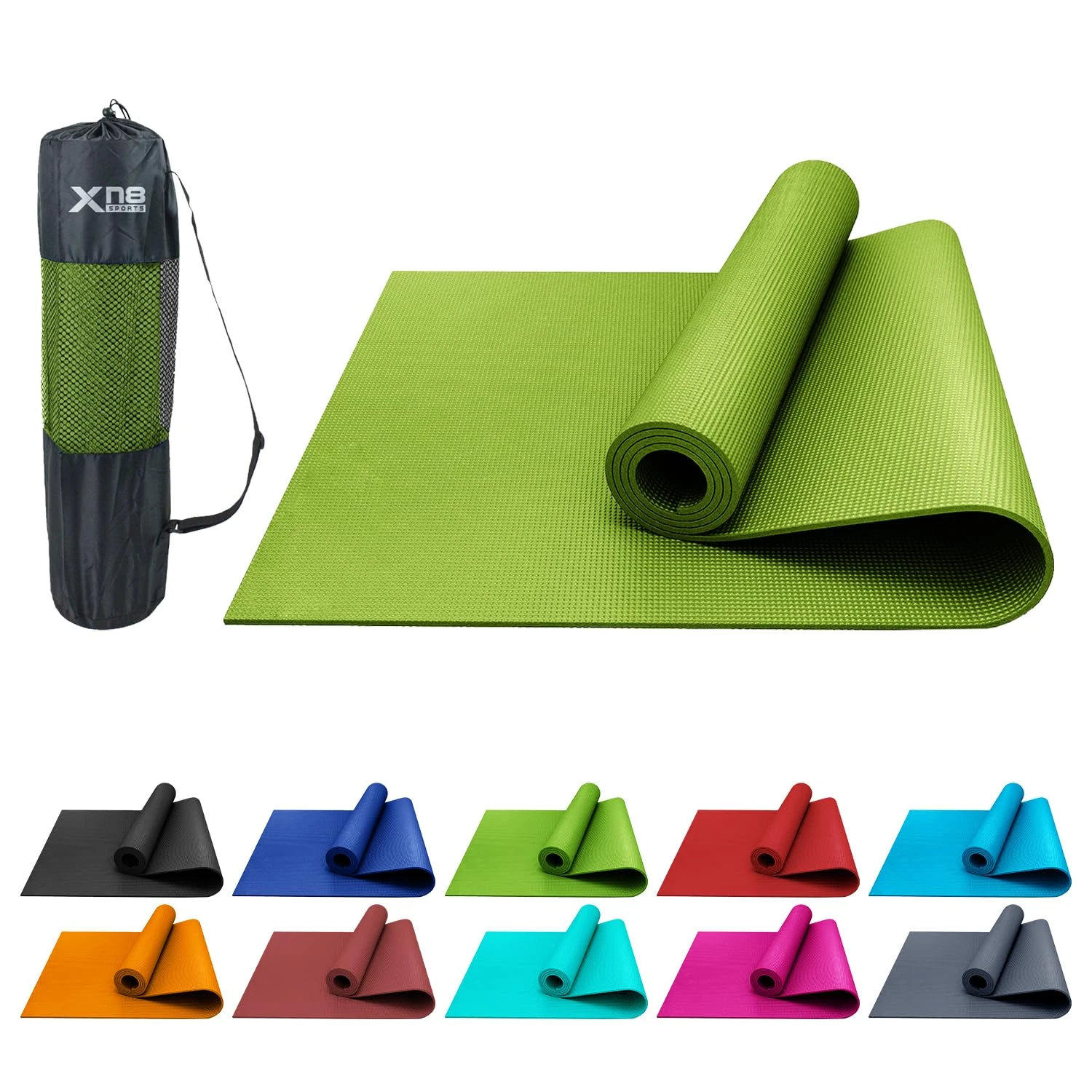 XN8 Sports PVC Yoga Mat 6mm Thick Non-Slip Exercise & Workout Mats with Carry Strap Ideal for Pilates, Gym, Stretching, Meditation – Lightweight for Home, Travel & Outdoor Fitness mat for men & Women