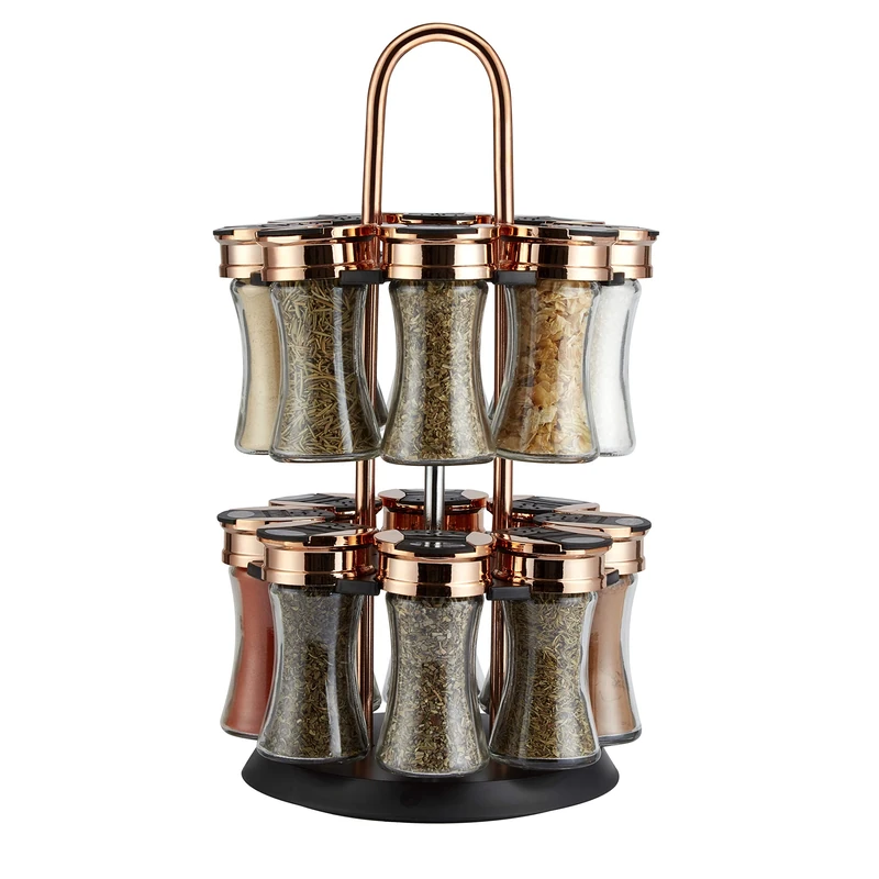 Tower T826021RB Rose Gold, Rotating Spice Rack with 16 Jars, Pre Filled with Spices , Large