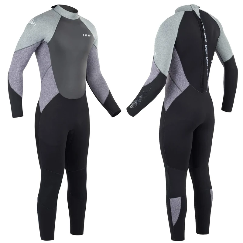 Osprey Mens Full Length 5mm Winter Wetsuit, Adult Neoprene Surfing Diving Wetsuit, Zero, Grey
