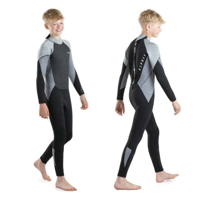 Osprey Boys Full Length 5mm Winter Wetsuit, Kids Neoprene Surfing Bodyboarding Wetsuit, Zero, Grey