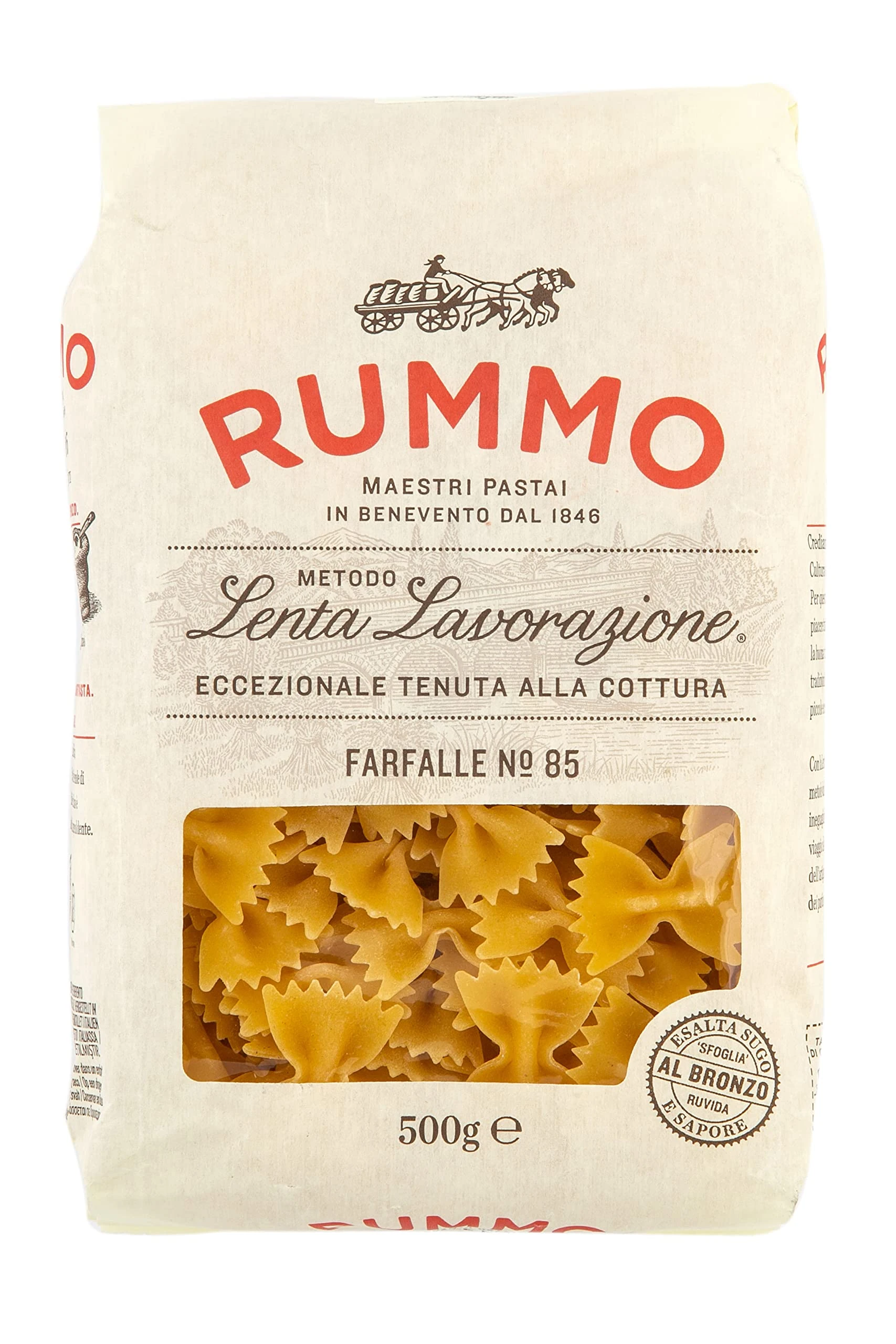 Rummo Farfalle Pasta No.85 - Elegant Italian Butterfly Pasta, Crafted for Light & Flavourful Dishes, 500 g (Pack of 1)