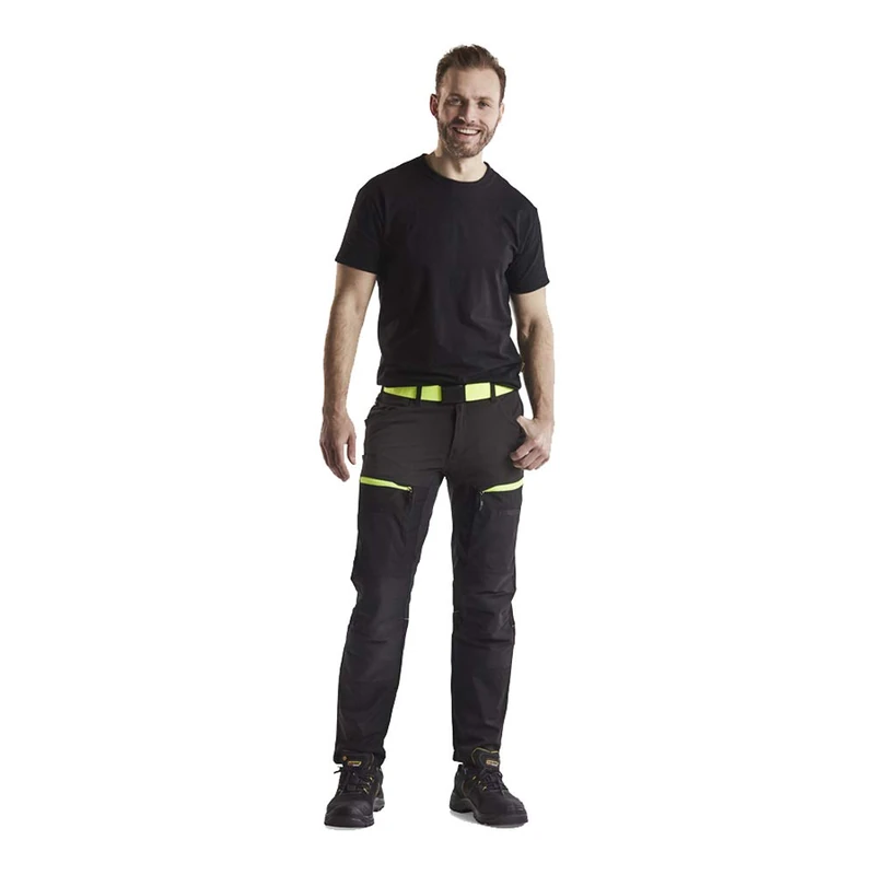Blaklader 145618459933C152 Service Work Trousers with Stretch, Black/Yellow, Size C152