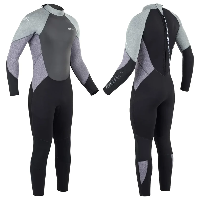 Osprey Mens Full Length 5mm Winter Wetsuit, Adult Neoprene Surfing Diving Wetsuit, Zero, Grey