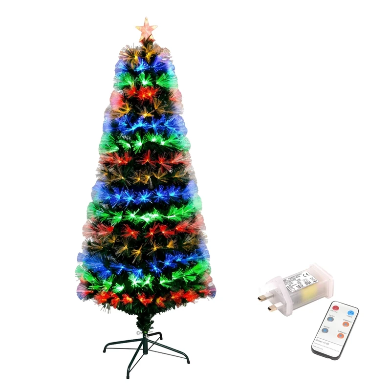 4Ft/120cm Fibre Optic Pre-Lit Christmas Tree with Remote Control - Multicolour LED, 8 Modes, Timer, Adjustable Brightness, Metal Stand, Easy Assembly Xmas Decoration for Home or Office