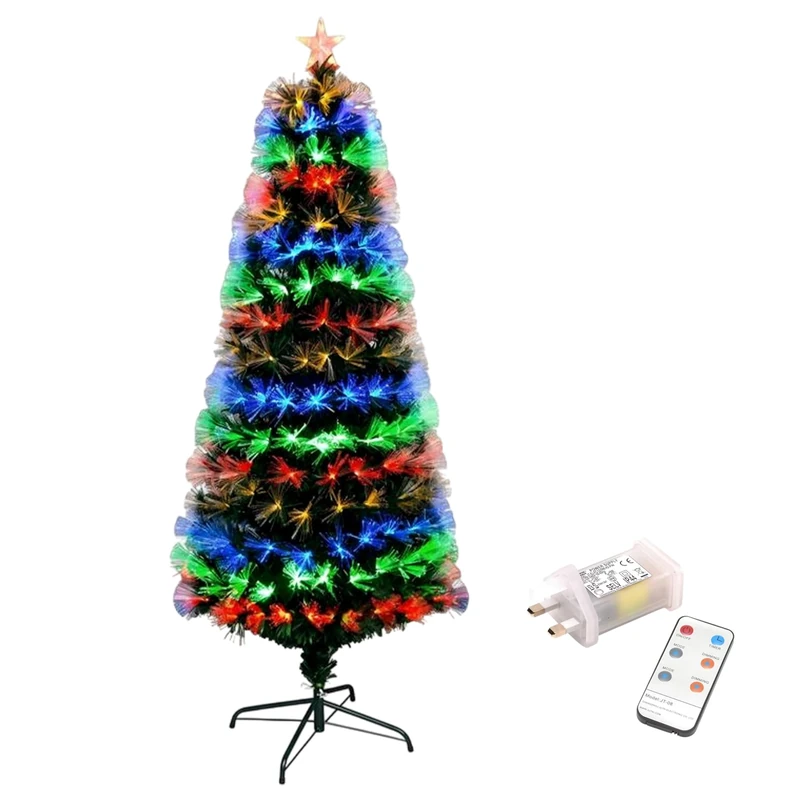 3Ft/90cm Fibre Optic Pre-Lit Christmas Tree with Remote Control - Multicolour LED, 8 Modes, Timer, Adjustable Brightness, Metal Stand, Easy Assembly Xmas Decoration for Home or Office