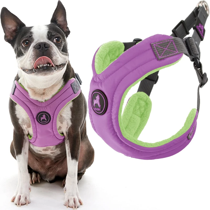 Gooby Escape Free Memory Foam Harness - Purple, Small - No Pull Step-in Small Dog Harness with Four Point Adjustment - Perfect on The Go Dog Harness for Medium Dogs No Pull and Small Dogs