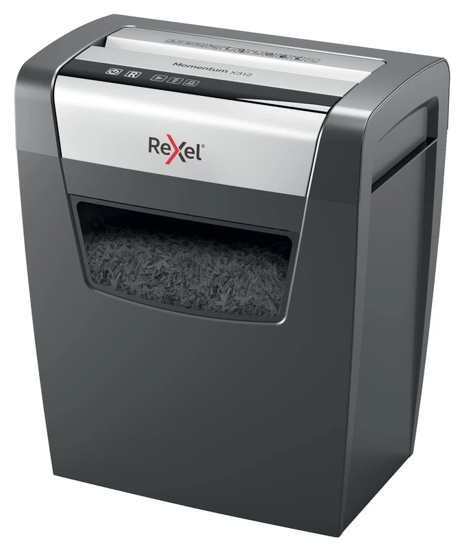 Rexel Momentum X312 Cross Cut Paper Shredder, Shreds 13-12 Sheets (70-80 gsm), 23 Litre Bin, Black, 2104572