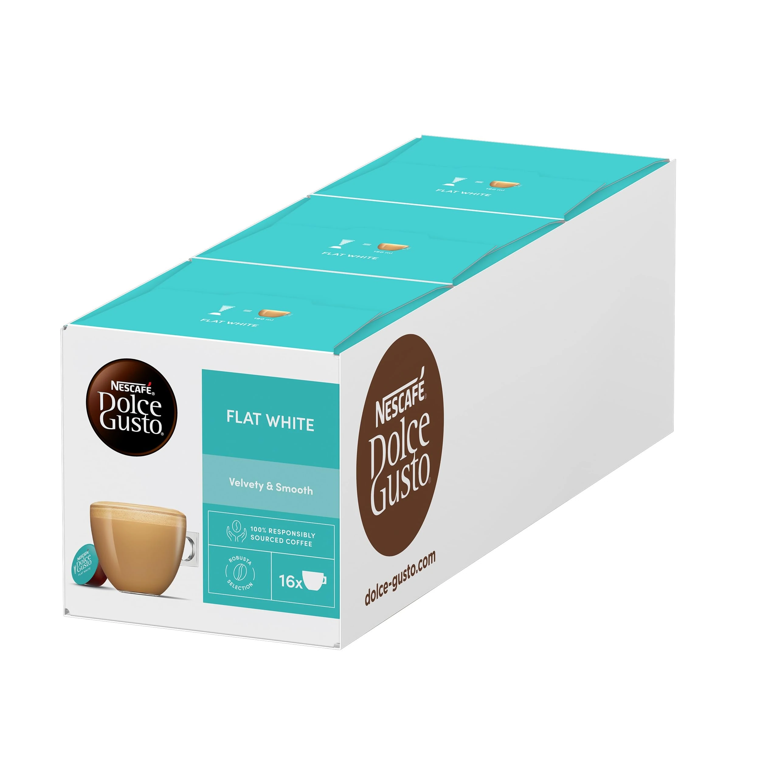 NESCAFÉ DOLCE GUSTO Flat White Coffee Pods - total of 48 Creamy Coffee Flavoured Pods (3 Packs) 16 Pods