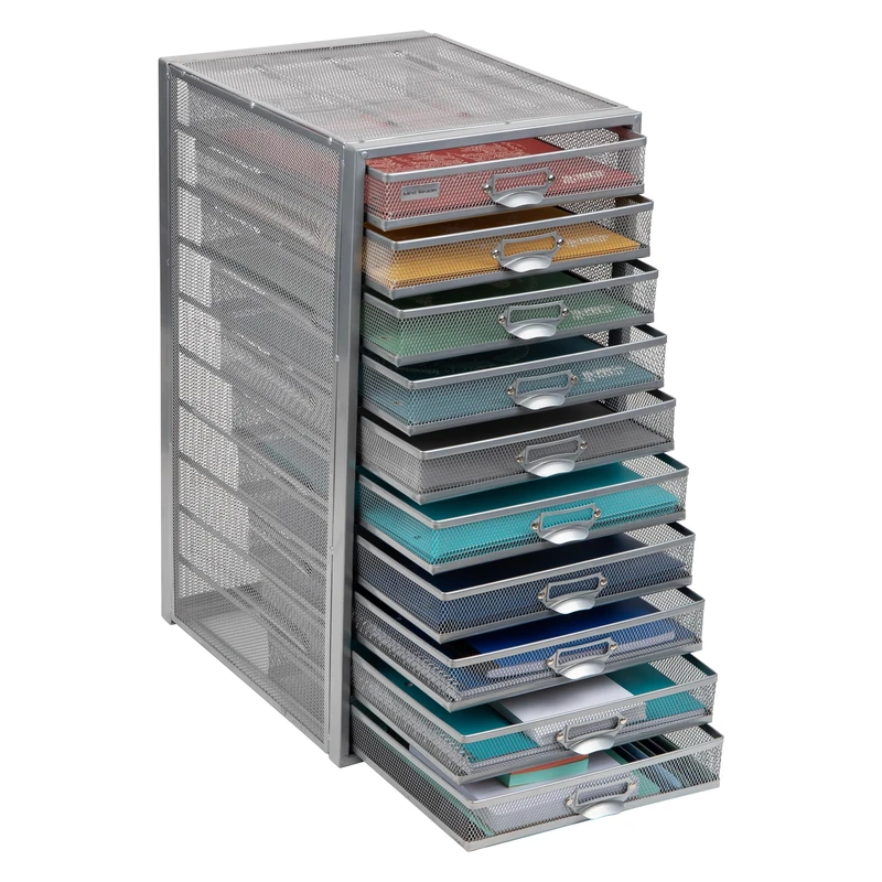 Mind Reader Mesh 10 Cabinet, Metal Drawers, File, Utility, Office Storage, Heavy Duty Multi-Purpose Cart, Silver