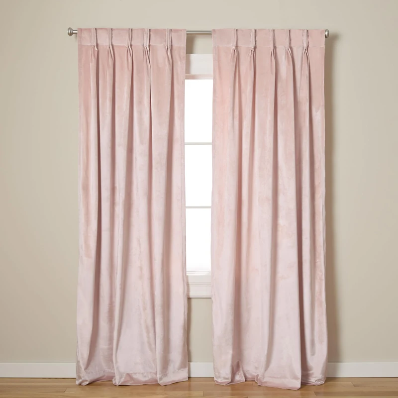 Exclusive Home Curtains Velvet Pinch Pleat Top Panel Pair, Blush Pink, 27x96, 2 Piece