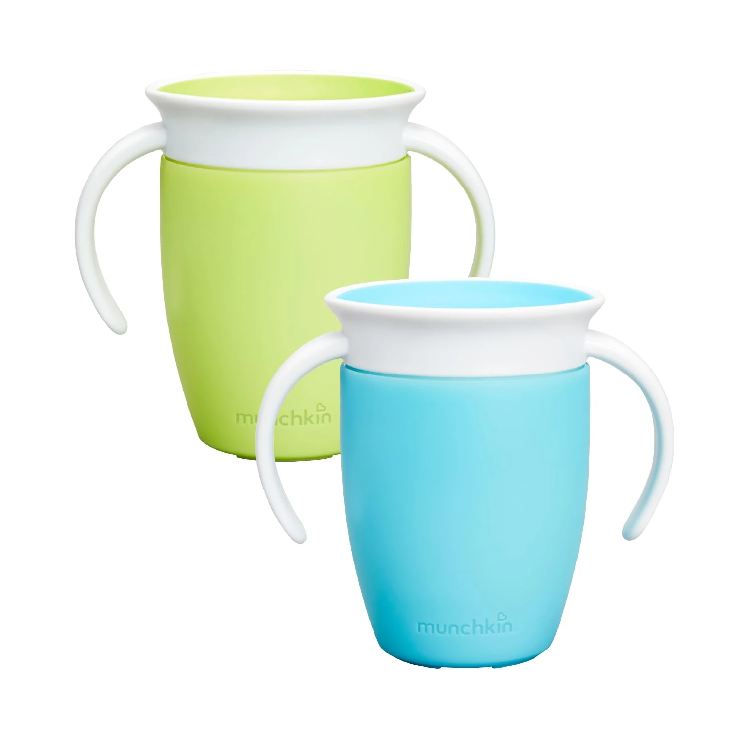 Munchkin Miracle 360 Sippy Cup | Trainer Toddler | BPA Free Baby & Toddler With Handles | Non Spill | Leakproof | 6+ Months | 7oz/207 ml | 2 Pack | Blue/Green