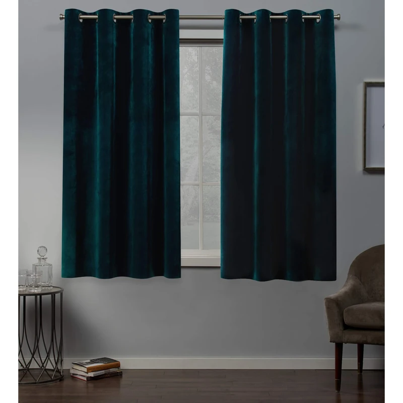 Exclusive Home Curtains Velvet Grommet Top Panel Pair, Teal, 54x63, 2 Piece