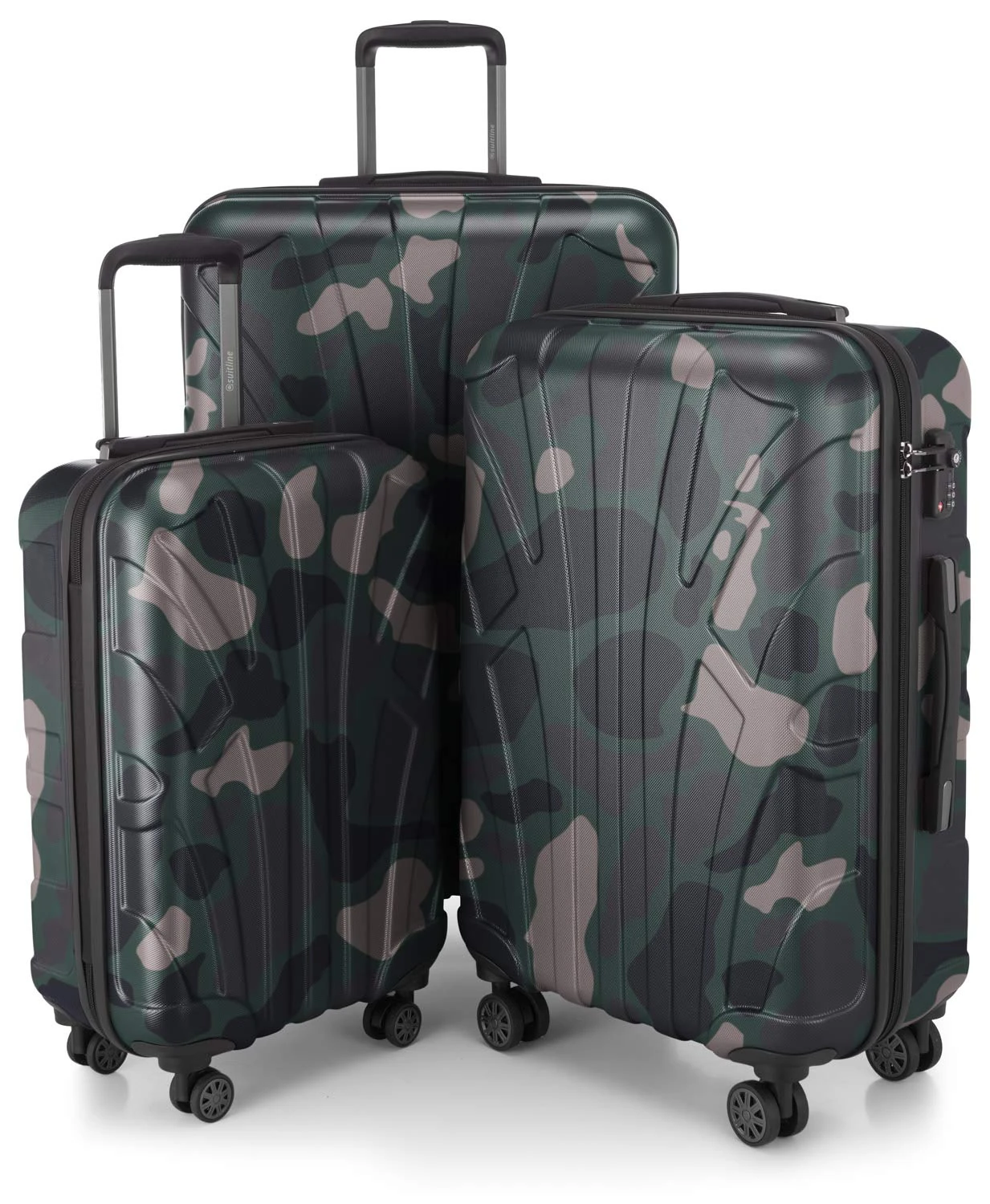 Suitline - Expandable Luggage Set, Carry On Trolley 55cm + Medium Sized Suitcase 66cm + LargeTrolley 76cm, ABS, TSA, Camouflage